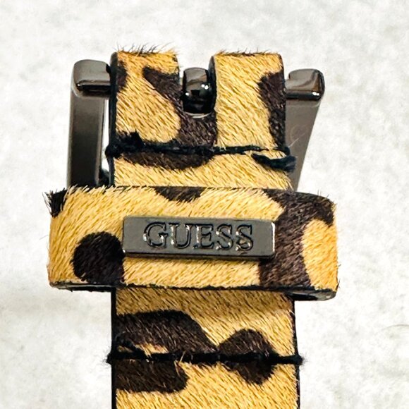 Guess Leopard Print Belt w/Gun Metal Buckle & Crystal Detail - Size Small - Picture 4 of 7